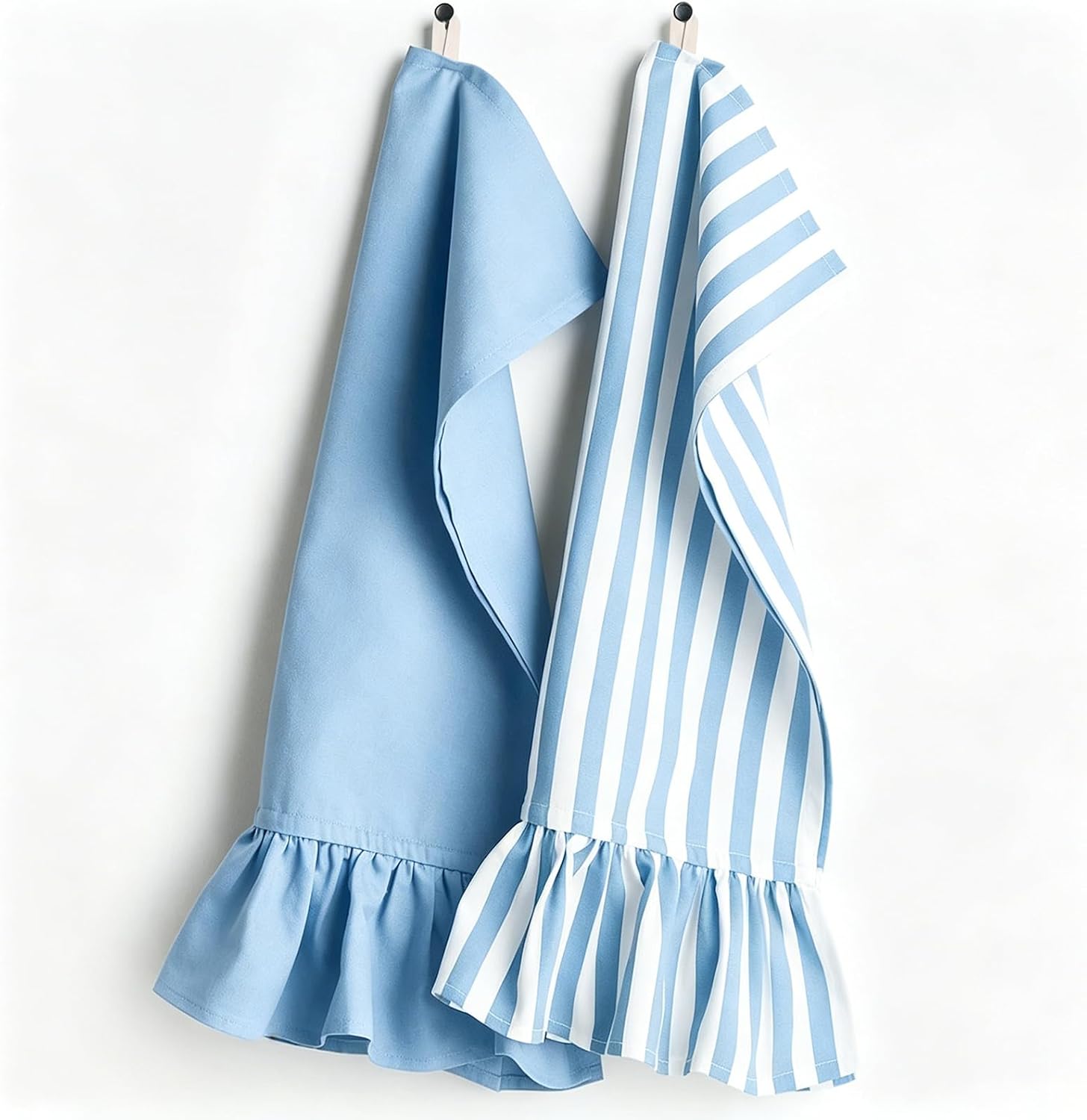 Whaline 2Pcs Brown Stripe Kitchen Towels Dish Towel with Ruffled Trim Hand Drying Tea Towels for Home Party Cooking Baking Cleaning, 15.7 x 23.6 Inch