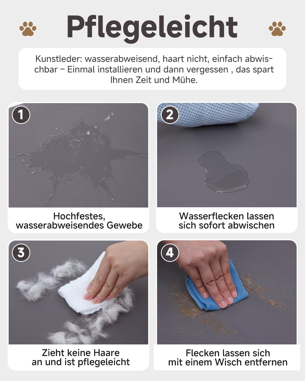 Wasserdicht Orthopädisches Hundebett,Kunstleder Hundekorb,91x68 cm,Grau | Hundekissen für Mittelgroße Hunde,Abwischbares Hundesofa mit 4 Rändern,Abnehmbarer Waschbar Bezug ,Rutschfeste Hundecouch