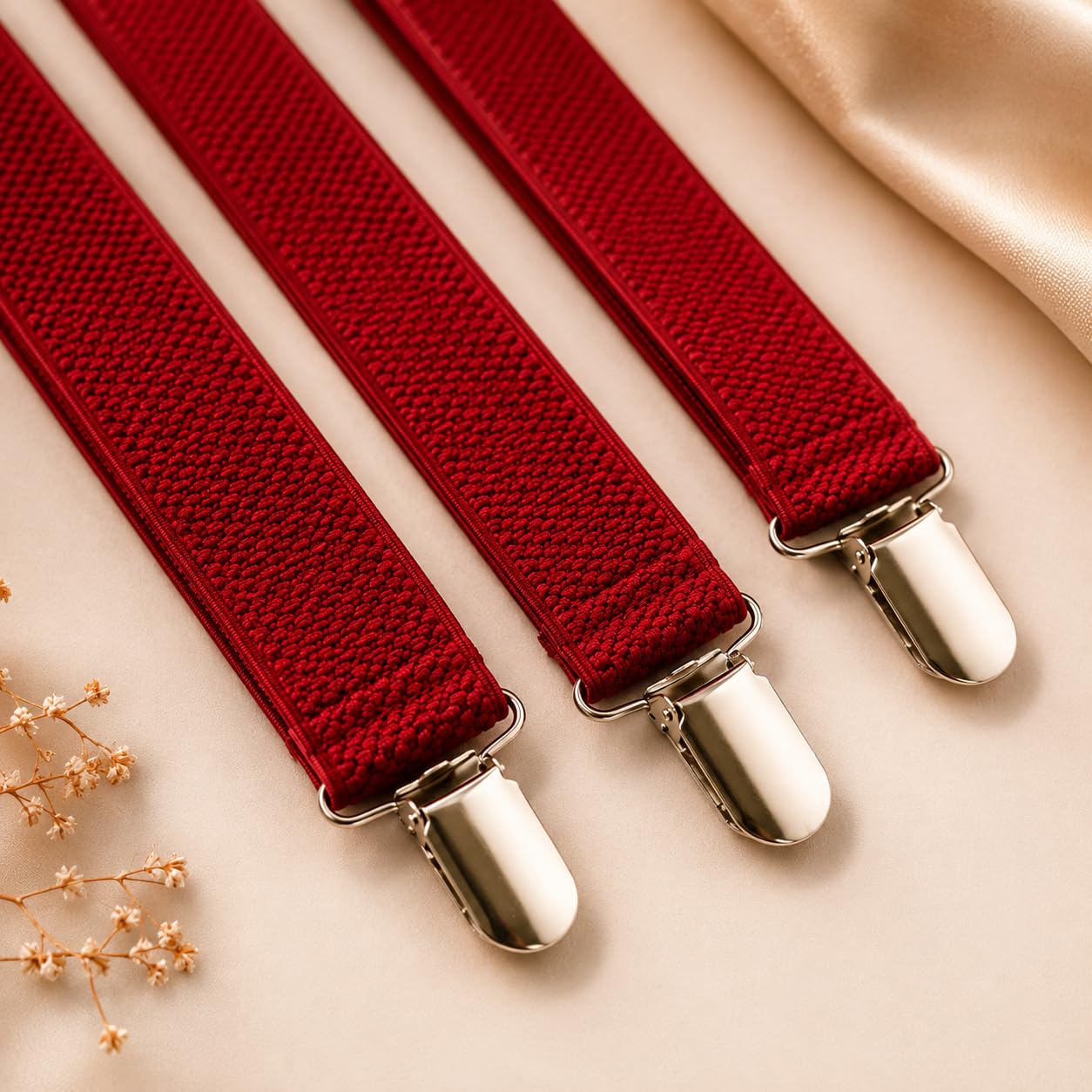 nino's Worlds Kids Adjustable Y-Back Suspenders for Boys & Girls, Elastic Clip-On Braces, Metal Clips, School, Parties & Formal Wear (Red) 1