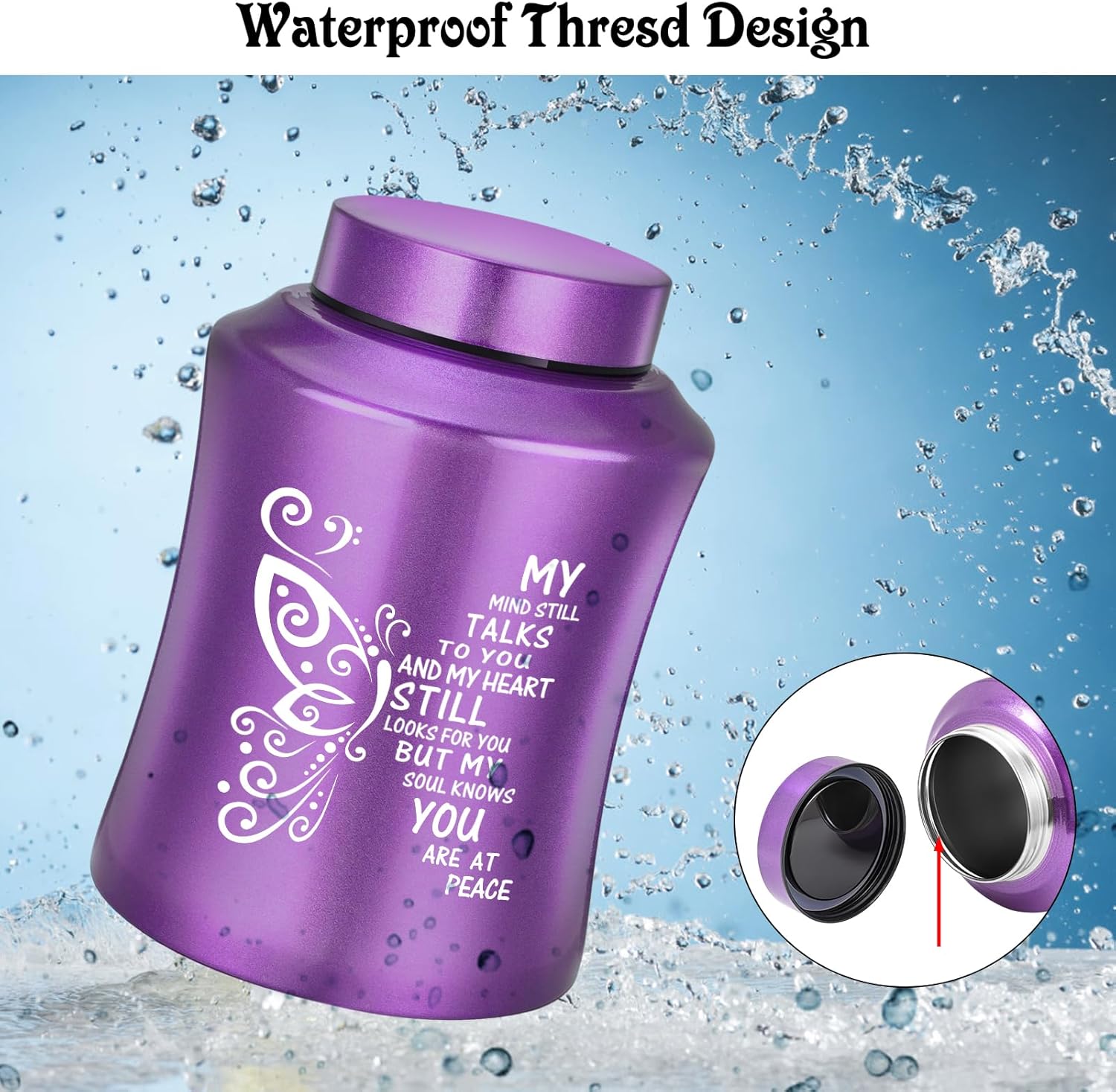 SOITIS Purple Stainless Steel Butterfly Urn for Ashes - 8.27 Inches Decorative Cremation Urn with Engraved Memorial Design, Adult Keepsake Urn with Velvet Bag, Sympathy Gift for Loved Ones - Image 4