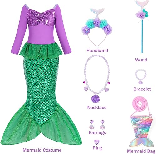 Miniatura 3 de Disfraz de sirena para niñas, disfraz de Halloween para niñas, disfraz de princesa Ariel, fiesta de cumpleaños