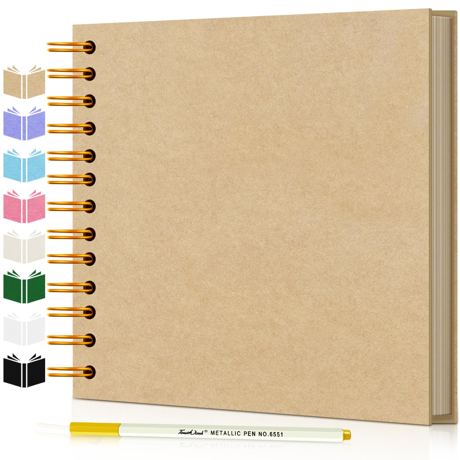 DIY Scrapbook Album, Hardcover Kraft 7x7 inch 40 Pages Scrap Book Photo Album with Metallic Pen for Family Memory Book, Wedding Anniversary, Tickets Etc