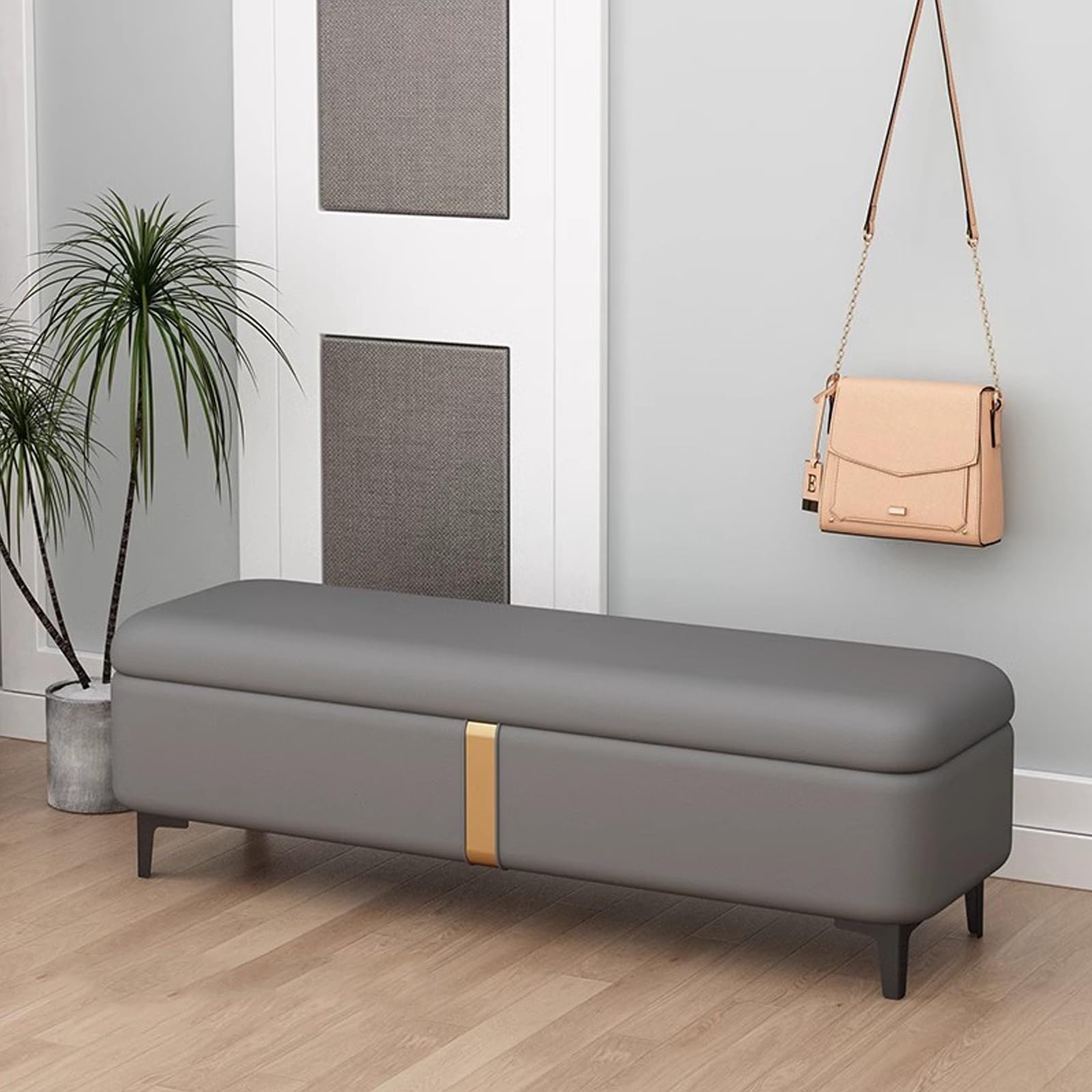 LWJSOCP Storage Bench with Shoe Entryway Seating Bedroom Storage End of Bed Bench Ideal for Clothing Stores Shoe Shops and Lockers (Gray 100cm/39.3in)