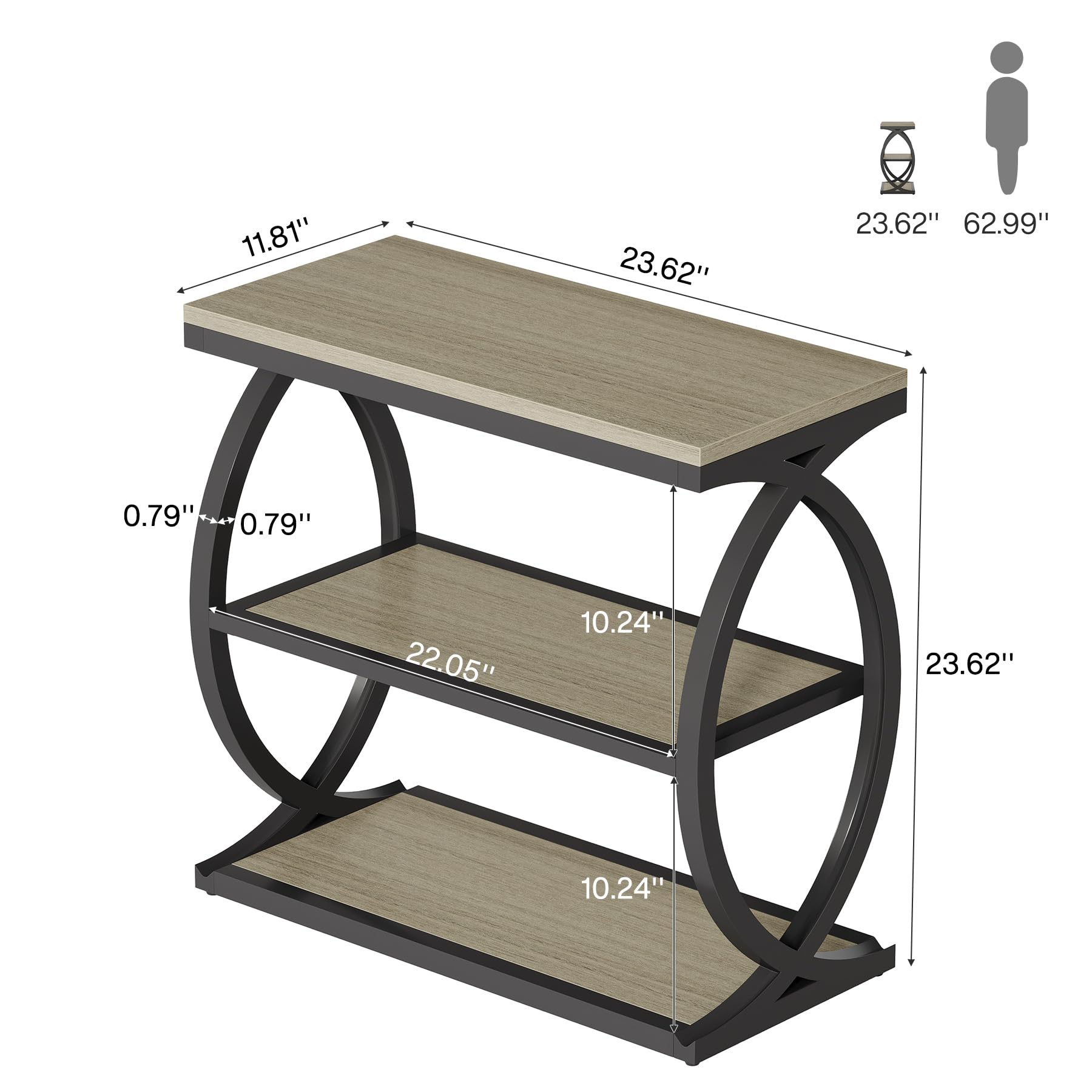 Tribesigns 3-Tier Narrow End Table, Side Table, Bedside Nightstand, Grey | Industrial Wooden with Metal Frame, For Living Room Bedroom, Small Spaces