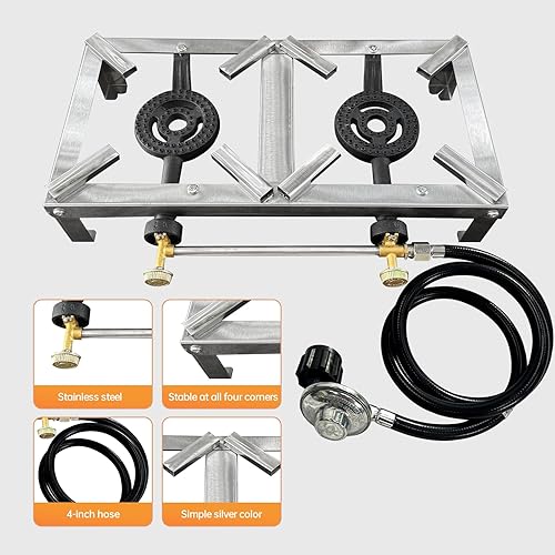 Miniatura 2 de LetFeng - Estufa de campamento de doble quemador portátil de doble quemador para exteriores, estufa de gas de acero inoxidable doble propano al aire