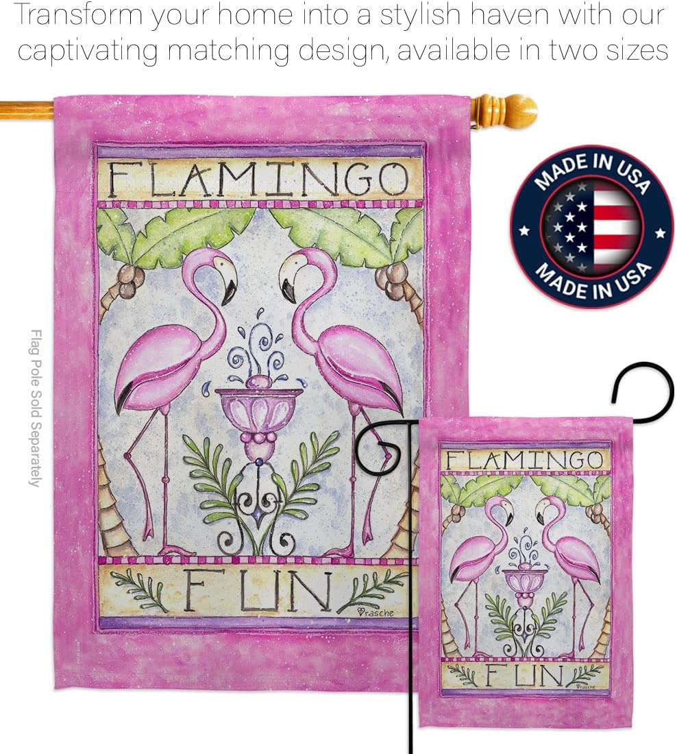 Breeze Decor - Flamingo Fun Garden Friends - Everyday Impressions Decorative Vertical House Flag 28" x 40" Printed in USA