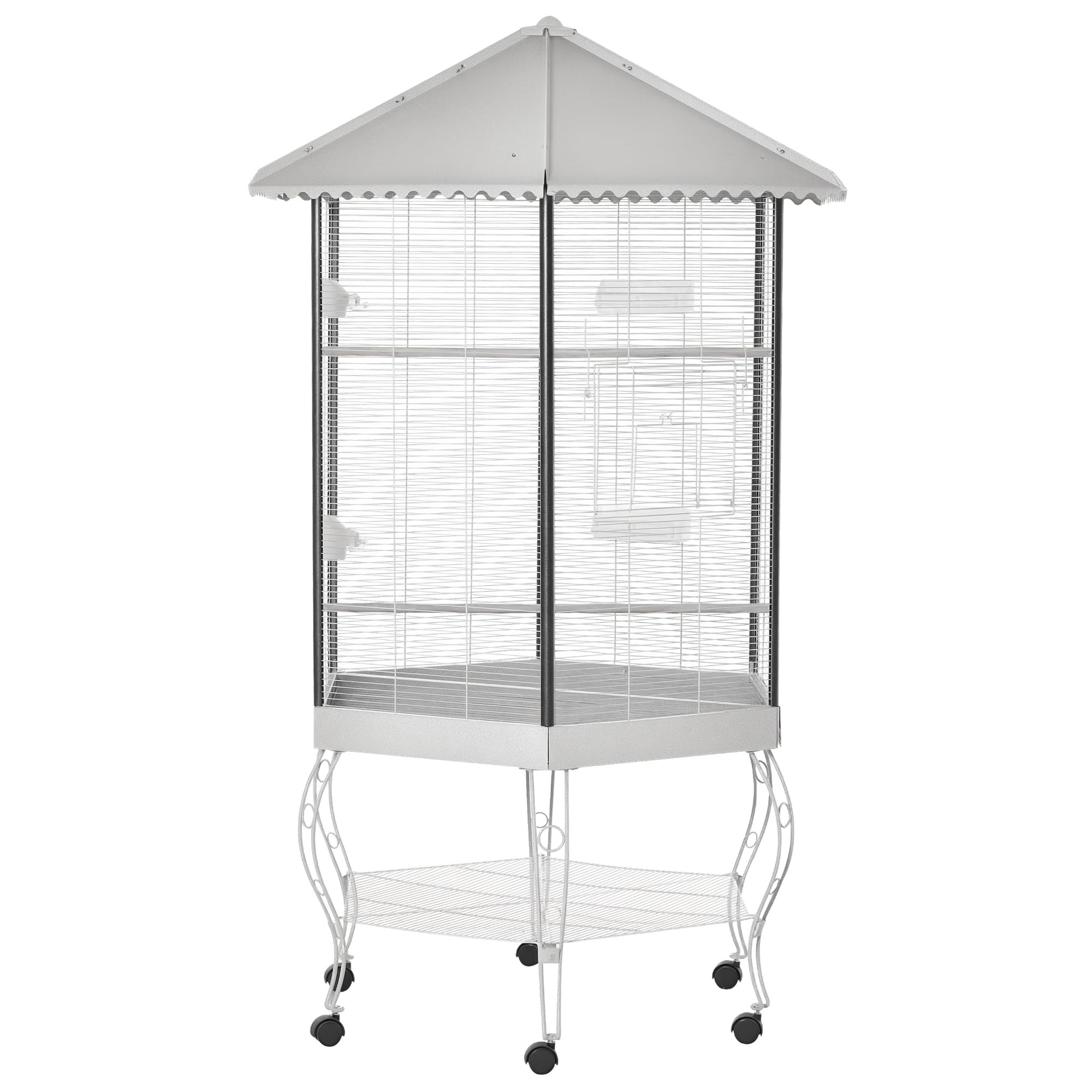 PawHut 44" Hexagon Covered Canopy Portable Aviary Flight Bird Cage With Storage