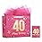 Powbrace 13 Pink 40th Birthday Gift Bag with Tissue Paper and Greeting Card for Party,Happy Birthday Gift Bag for Men Women,Gift Bags Medium size(1 Pink 40th)