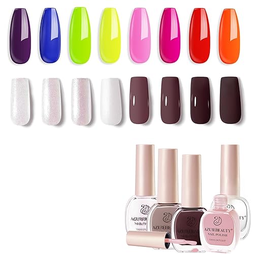 AZUREBEAUTY Juego de esmalte de uñas 4 colores otoño invierno marrón rosa purpurina esmalte de uñas de secado rápido laca natural para uñas kit para