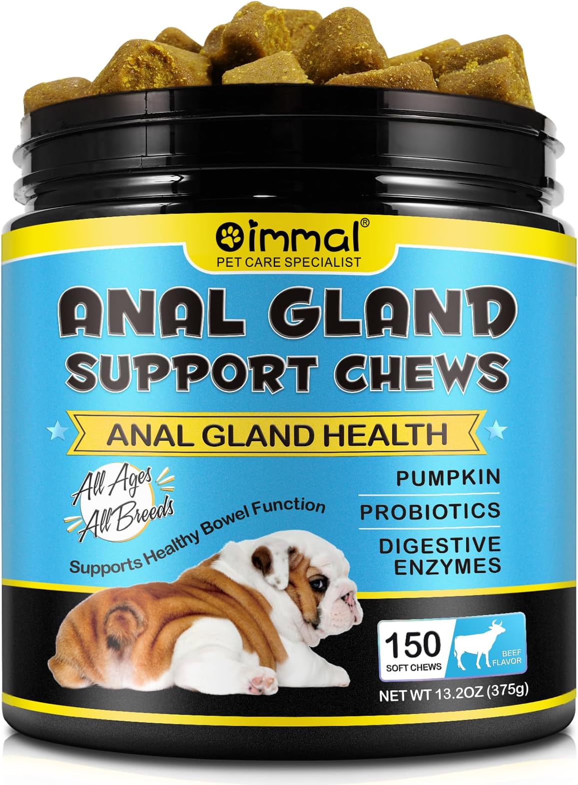 Anal Gland Soft Chews for Dogs, 150PCs Dog Anal Gland Chews with Pumpkin, Digestive Enzyme & Probiotics Support Healthy Bowel Function - Fibre Supplements Soft Chews for Dogs - 13.2oz / Beef Flavor