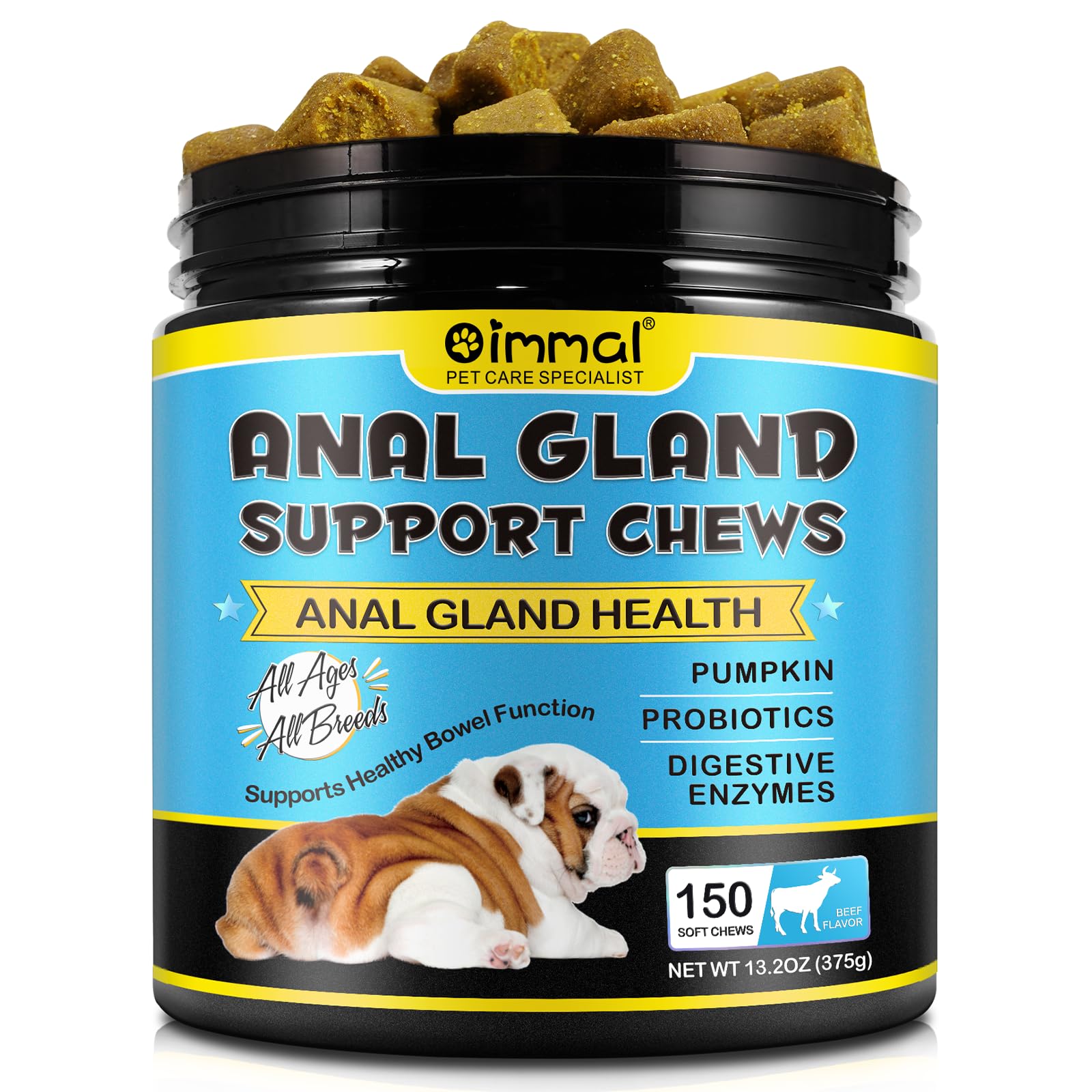 Anal Gland Soft Chews for Dogs, 150PCs Dog Anal Gland Chews with Pumpkin, Digestive Enzyme & Probiotics Support Healthy Bowel Function - Fibre Supplements Soft Chews for Dogs - 13.2oz / Beef Flavor