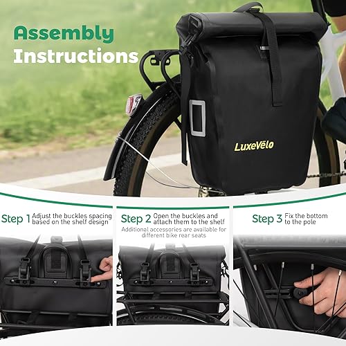 Miniatura 8 de Luxevelo - Bolsa ligera para bicicleta, almacenamiento expandible resistente a la intemperie, PVC duradero 550D con tiras de seguridad reflectantes,