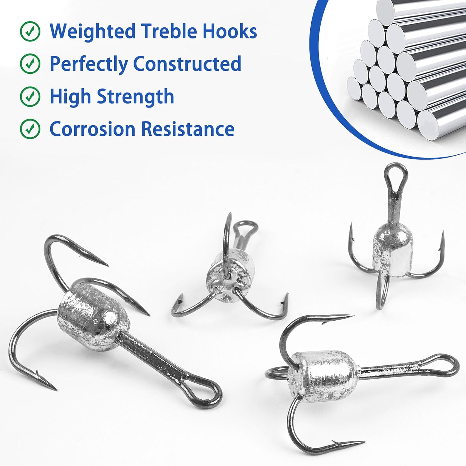 Snagging Hooks Heavy Duty Snagging Weighted Treble Hooks, 8pcs Large Treble Hooks Bunker Snag Hook for Bottom Fishing Trout Salmon 5/0 6/0 8/0 10/0