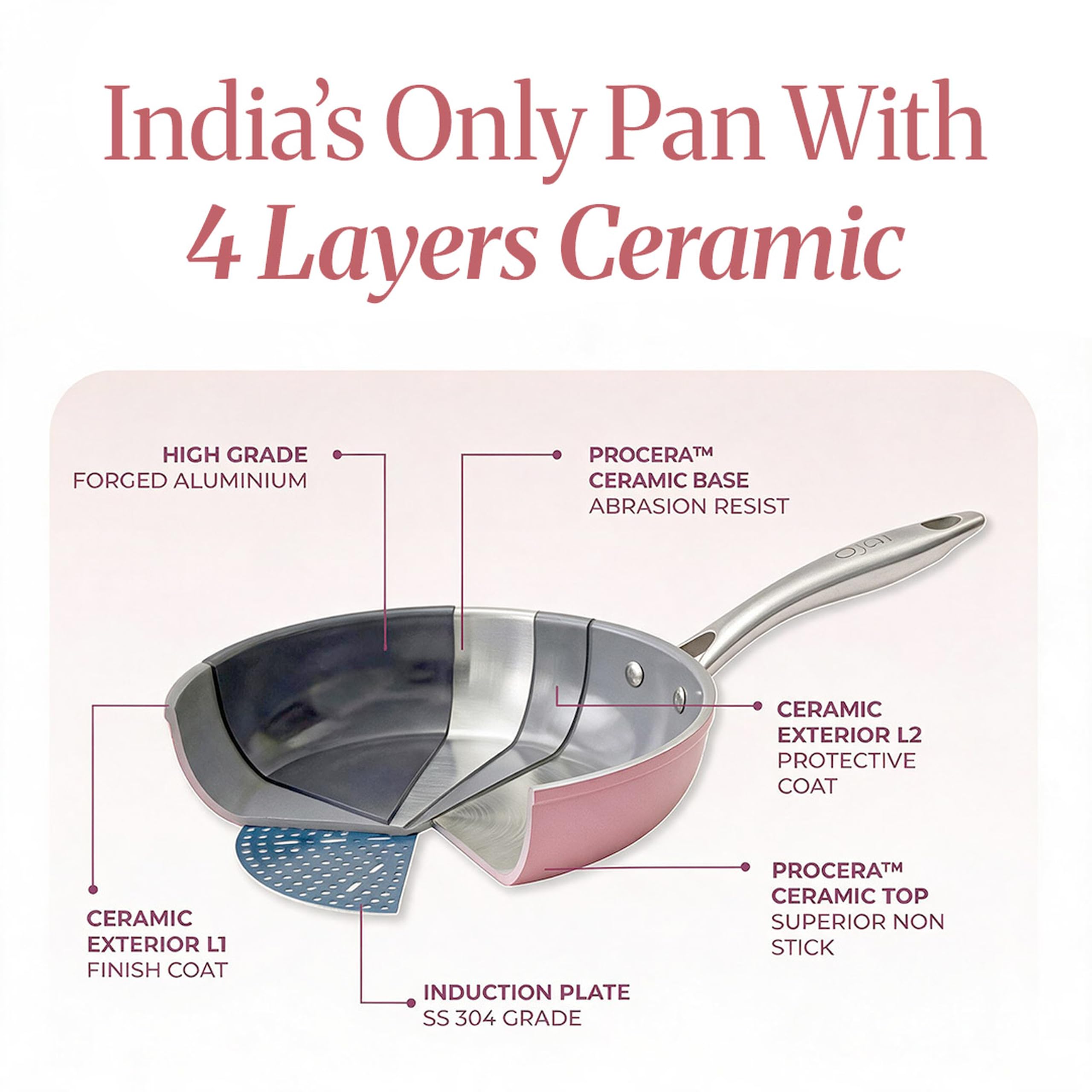 Asai Ceramic Dosa Tawa - Non Stick, Pink -4
