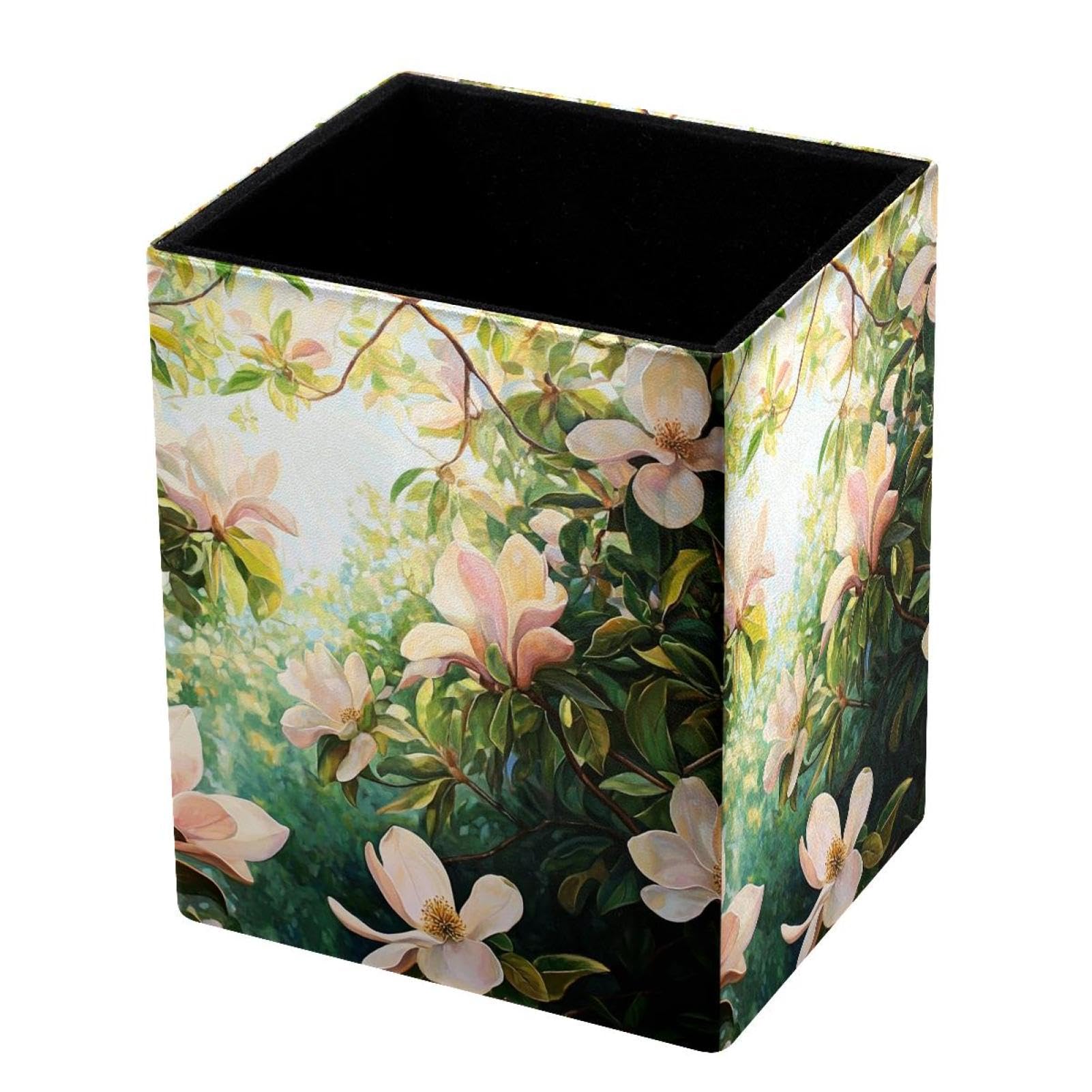 VAPOKF Pencil Holders for Desk, Magnolia Printed Pen Holders Pen Pot Makeup Brushes Storage Desktop Stationery Supplies Organiser for Home Office
