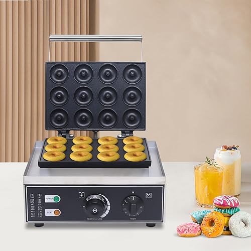 Miniatura 4 de Mini donas de acero inoxidable – Panadero eléctrico de donas para uso doméstico y comercial – Hace 12 donas – Mini cupcakes de encimera, pastel y