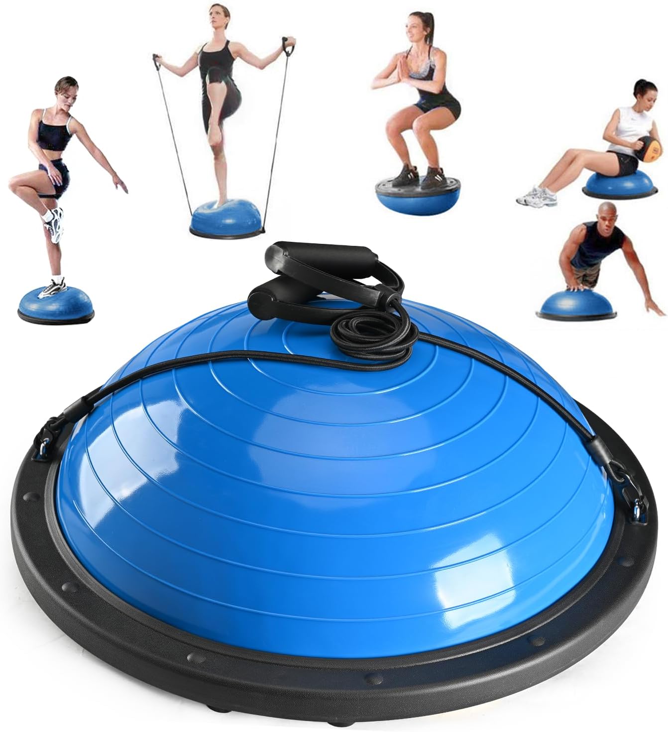 Half Balance Ball Trainer, Half Yoga Exercise Ball with Resistance Bands and Foot Pump, Balance Trainer for Stability Training, Strength Exercise Fitness, Home Gym Workout Equipment