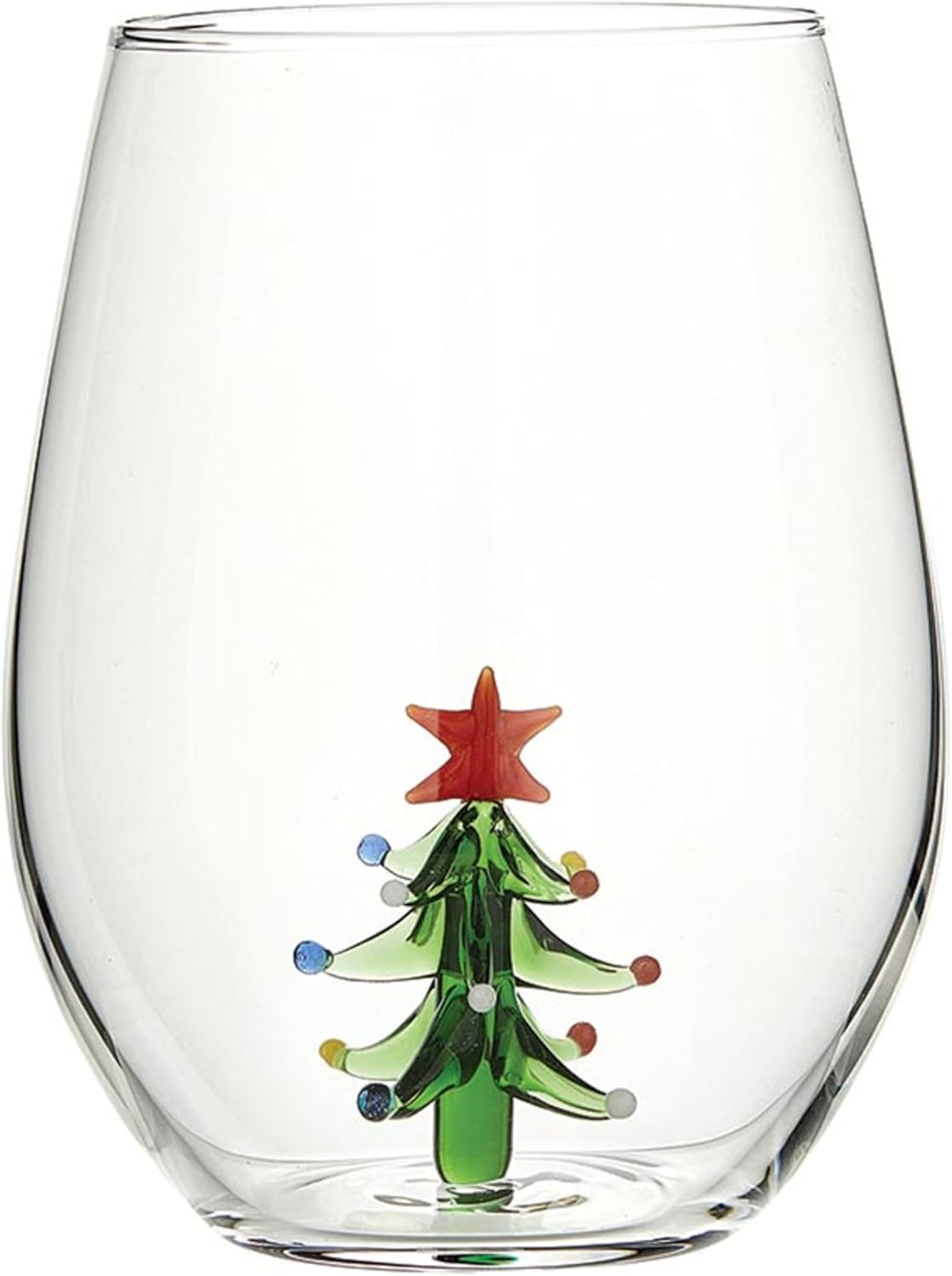 Slant Holiday Party Supplies - Wine Glasses Stemless Drinking Glass with 3D Figurine, 20-Ounce, Decorated Tree
