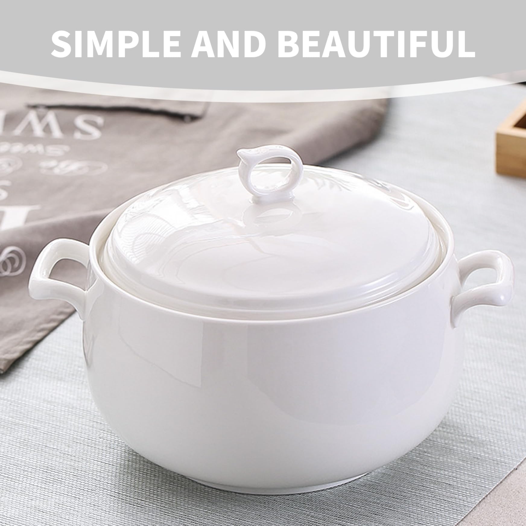 Générique Soupière Bol Avec Couvercle 3000 Ml De Soupe Tureen Avec Poignées Doubles Bol Avec Couvercle Et Anneau Rond À Soupe En Céramique Service Pour La Cuisine Ustensile Ustensile Accessoire