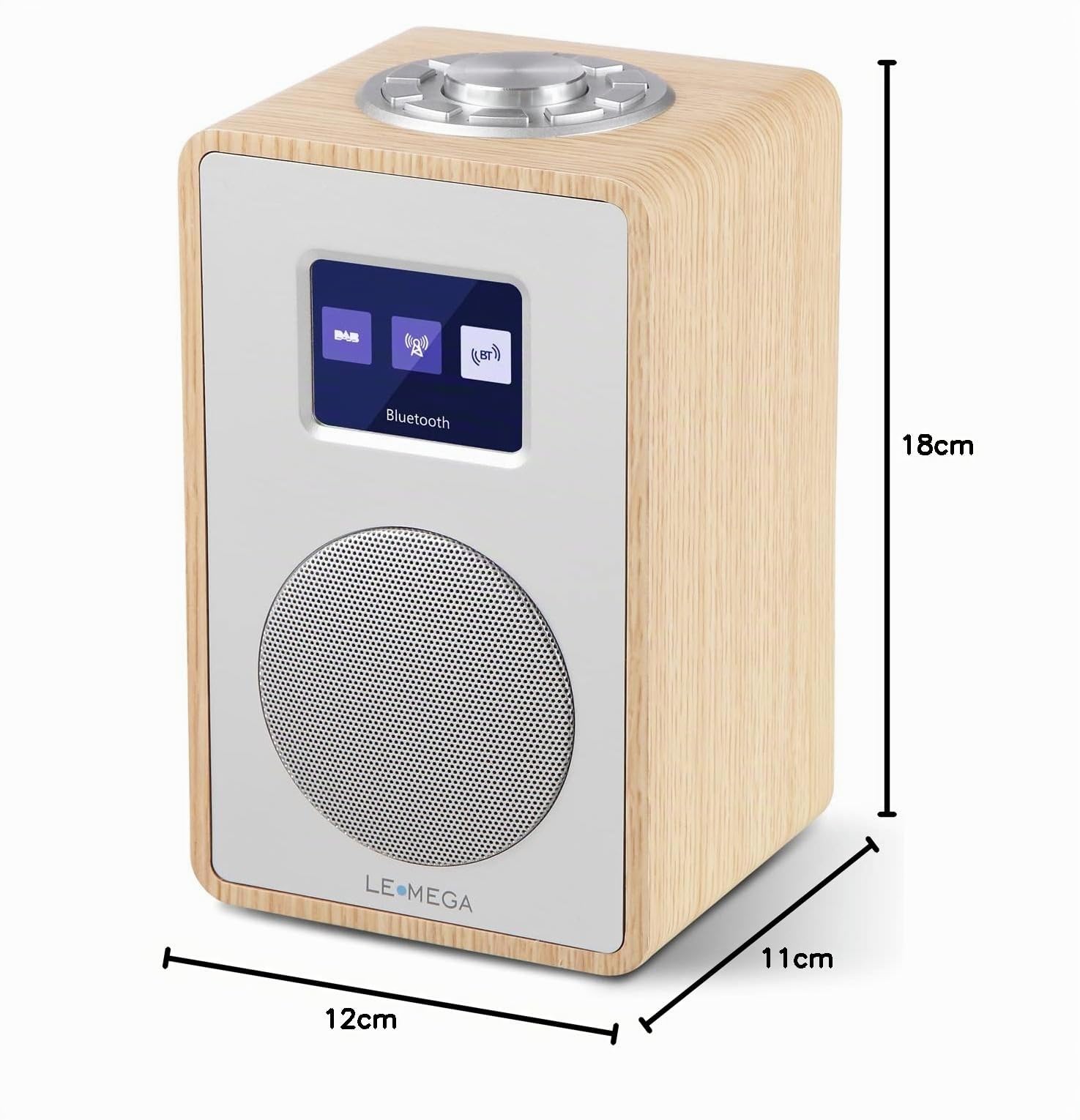 LEMEGA CR4 Radio Dab/Dab+/FM, Bluetooth, Écran Couleur, Chêne Blanc | Secteur, double alarme avec fonction snooze, Prise casque, USB, finition bois, streaming Bluetooth intégré