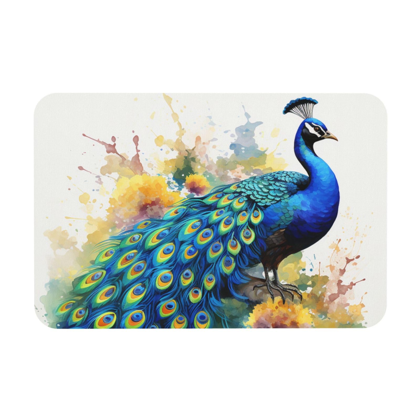 Tapis de bain en terre de diatomées peinture aquarelle paon chic