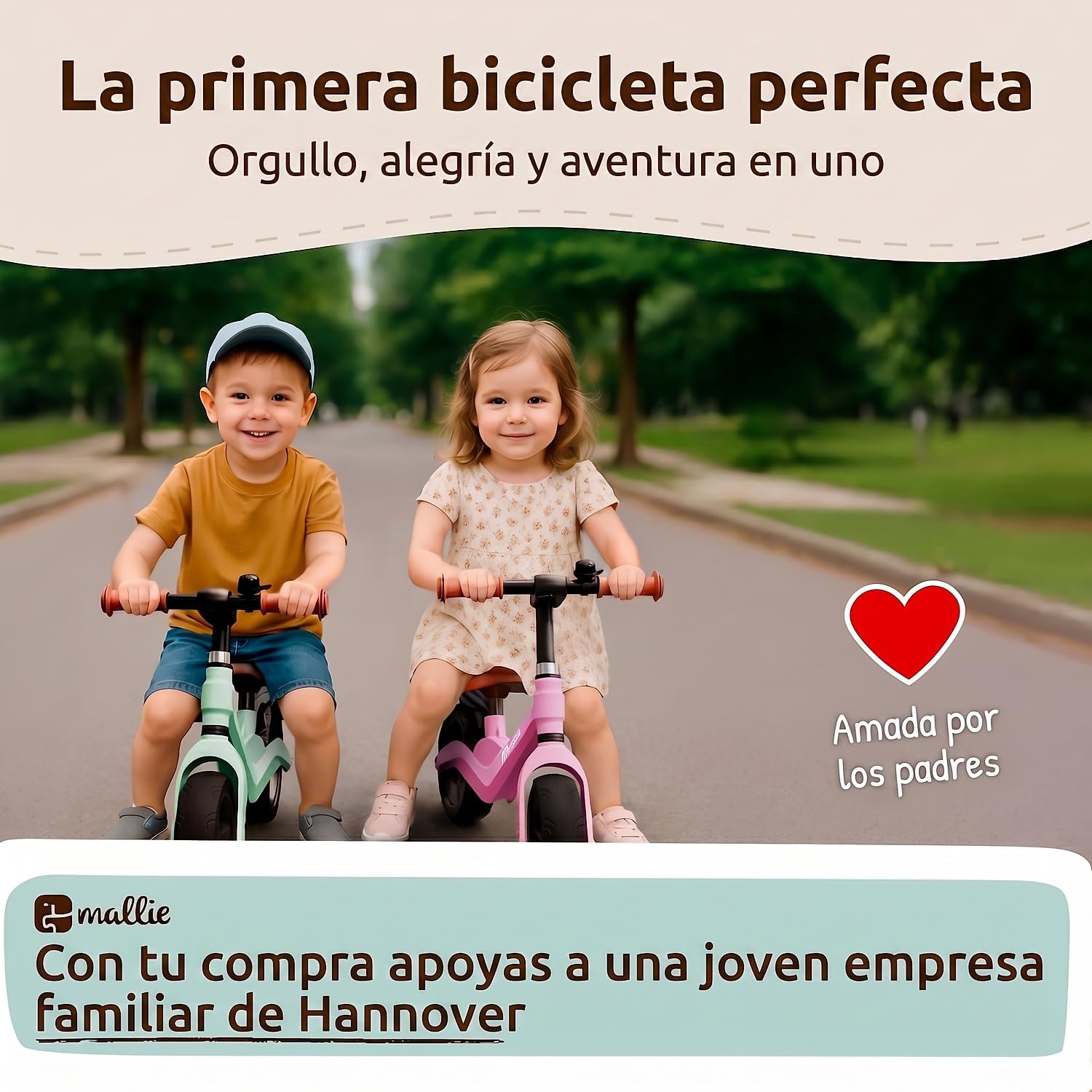 Mallie® Bicicleta Niño 2 Años con Timbre - Bici Bebe, Bicicleta Niño 4 Años, 3 Años, Bicicleta Bebe, Bici Sin Pedales - Manillar y Asiento Ajustable