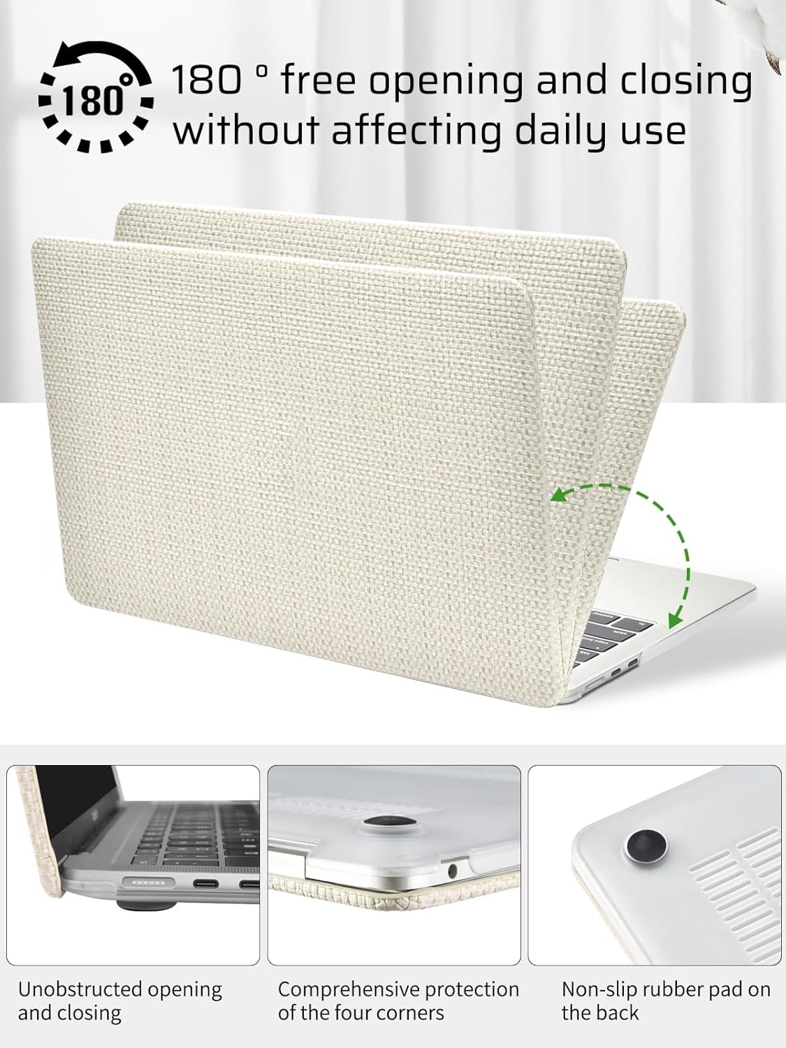 Seorsok Compatible with MacBook Air 13 Inch Case 2022-2018 Release A1932 A2179 M1 A2337 Touch ID,Elegant Leather Plastic Hard Shell Case with Keyboard Cover,Beige Woven Fabric No Logo Cutout Design - Image 5