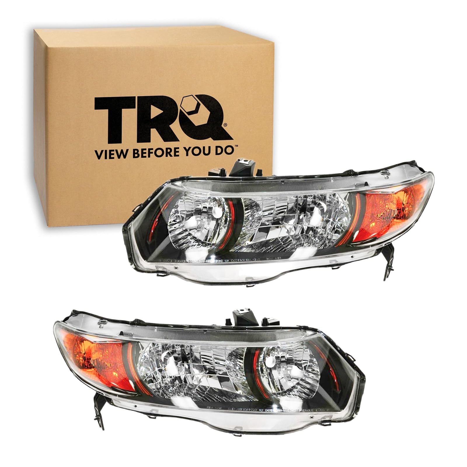 TRQ Headlight Assembly Set HO2502134 HO2503134 Compatible with 2006-2009 Honda Civic