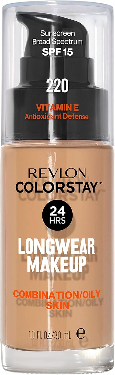 Revlon Colorstay Longwear Makeup Combo/Oily, 220 Natural Beige, 1 fl oz | Longwear foundation for combination & oily skin with SPF 15. Medium-full coverage, matte finish. Up to 24hr wear.