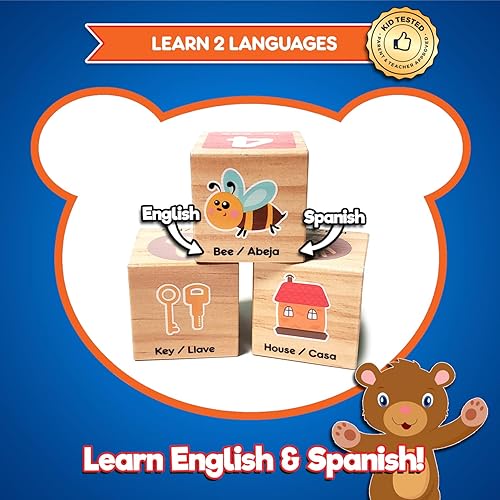 Miniatura 3 de KIDS KORNER Juguetes de bloques del alfabeto para niños pequeños, juguetes educativos bilingües, juguetes de aprendizaje en español, juguetes