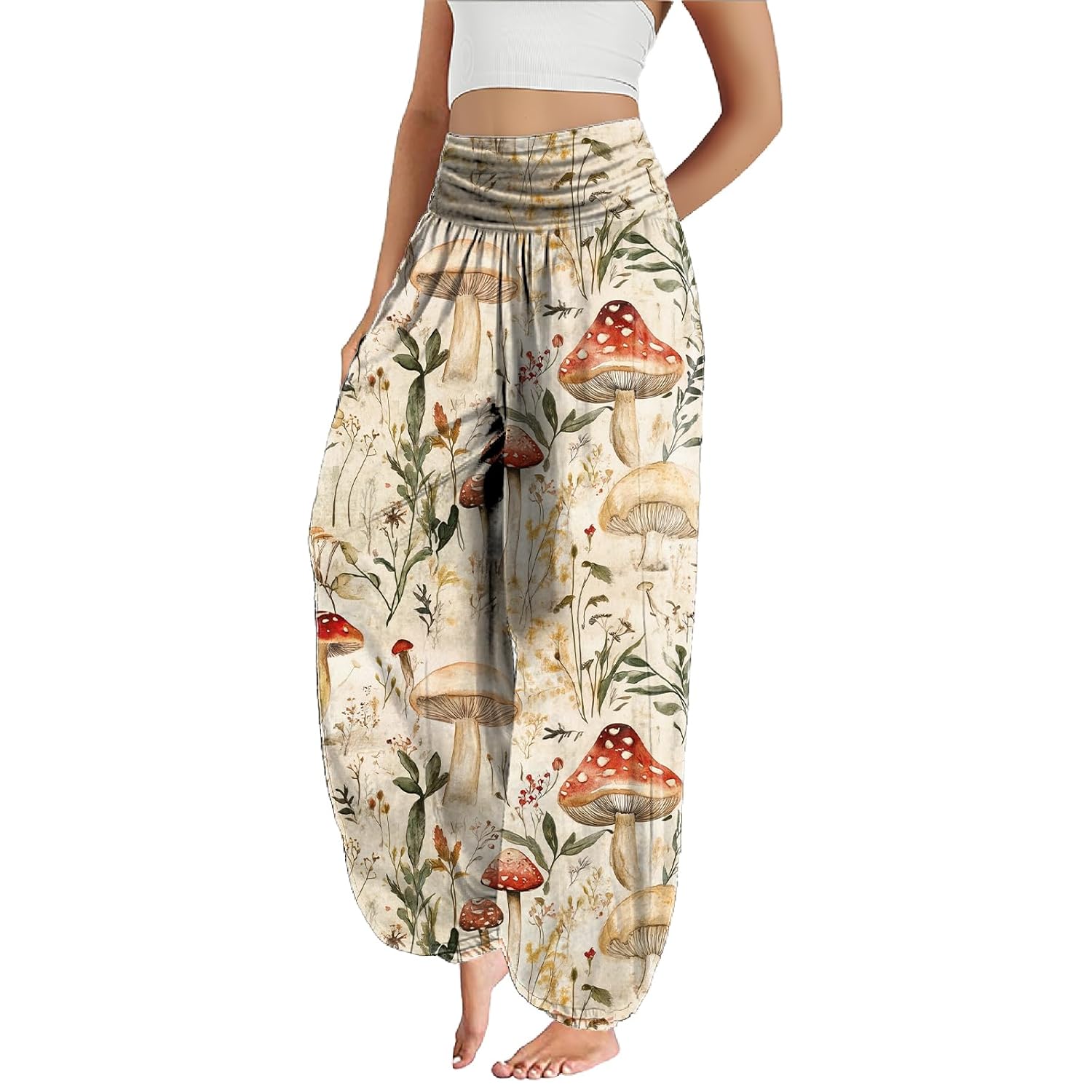 MARSVOVO Floral Pants for Women Cute Flower Print Wide Leg High Weist Plus Size Casual Pants for Women