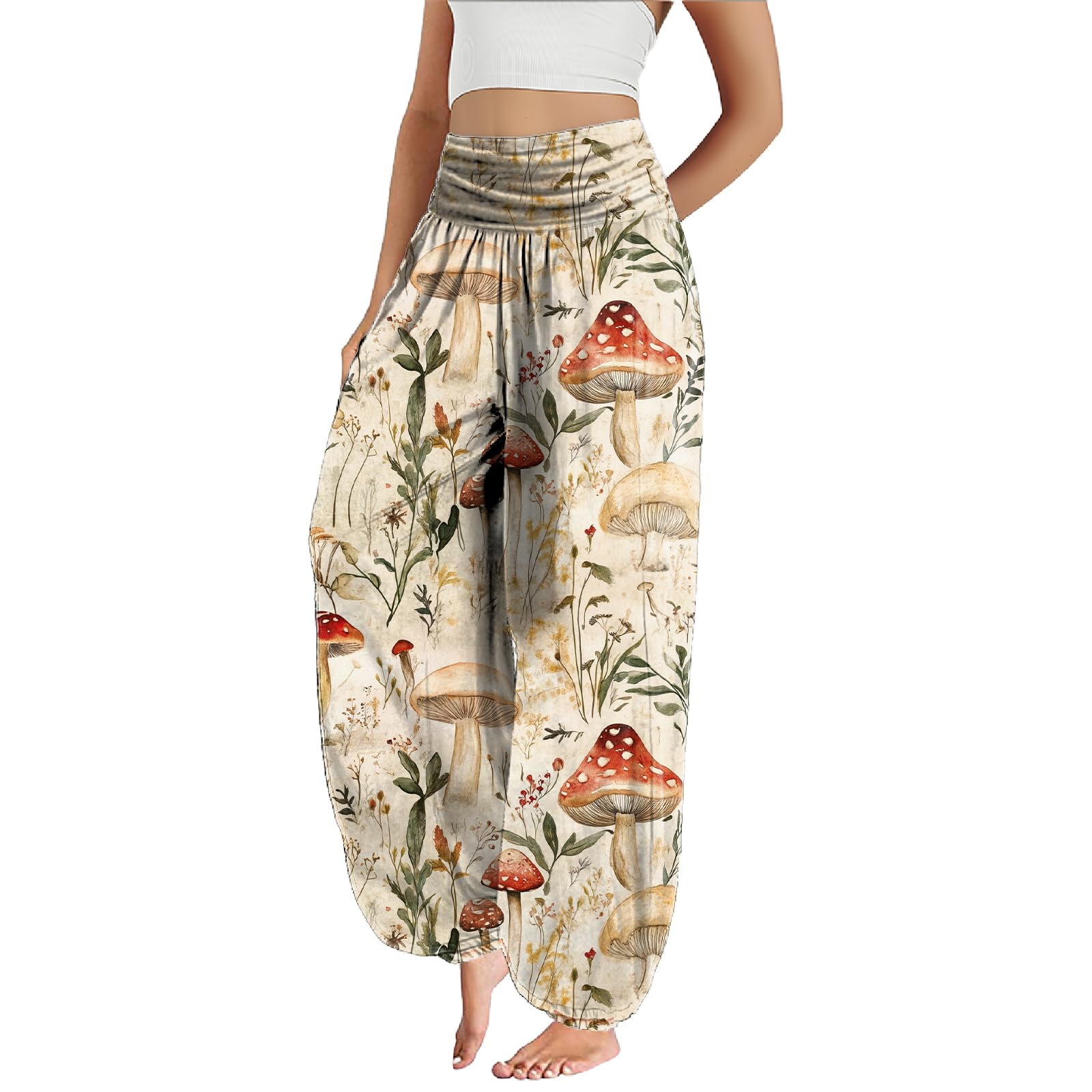 MARSVOVO Floral Pants for Women Cute Flower Print Wide Leg High Weist Plus Size Casual Pants for Women