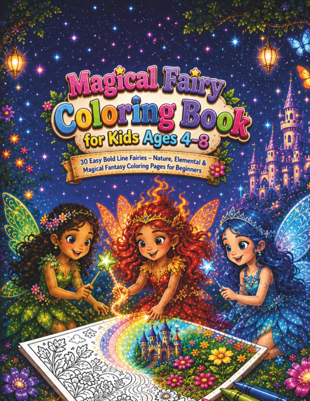 Magical Fairy Coloring Book for Kids Ages 4–8: 30 Easy Bold Line Fairies – Nature, Elemental & Magical Fantasy Coloring Pages for Beginners (Kids Coloring Books)