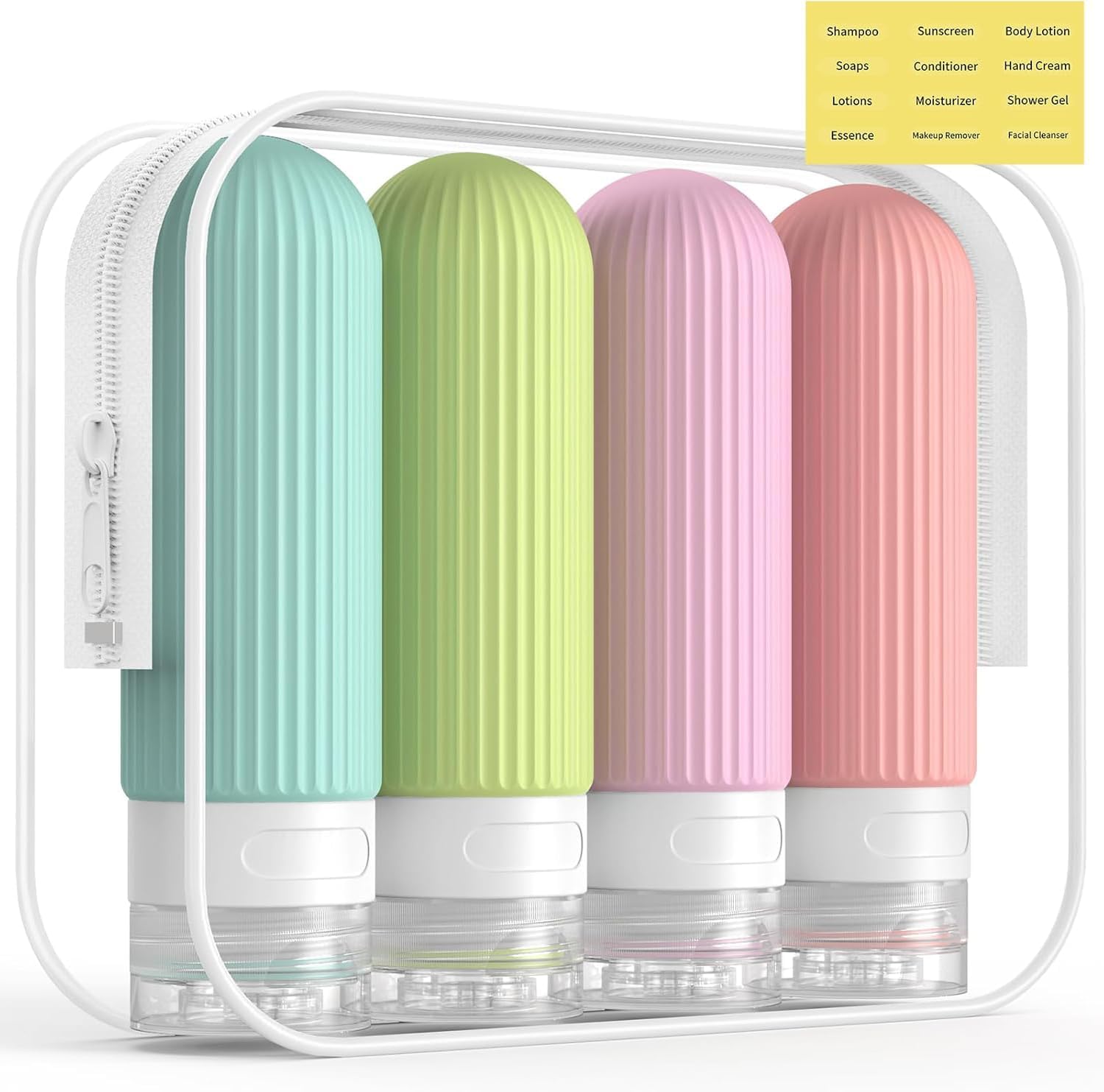 Stvin 90Ml Silicone Travel Bottle for Toiletries Organizer, BPA Free, TSA Approved Leakproof Container Kit for Shampoo, Conditioner, Cream, Lotion, Set of 4 (Bright)-image-32