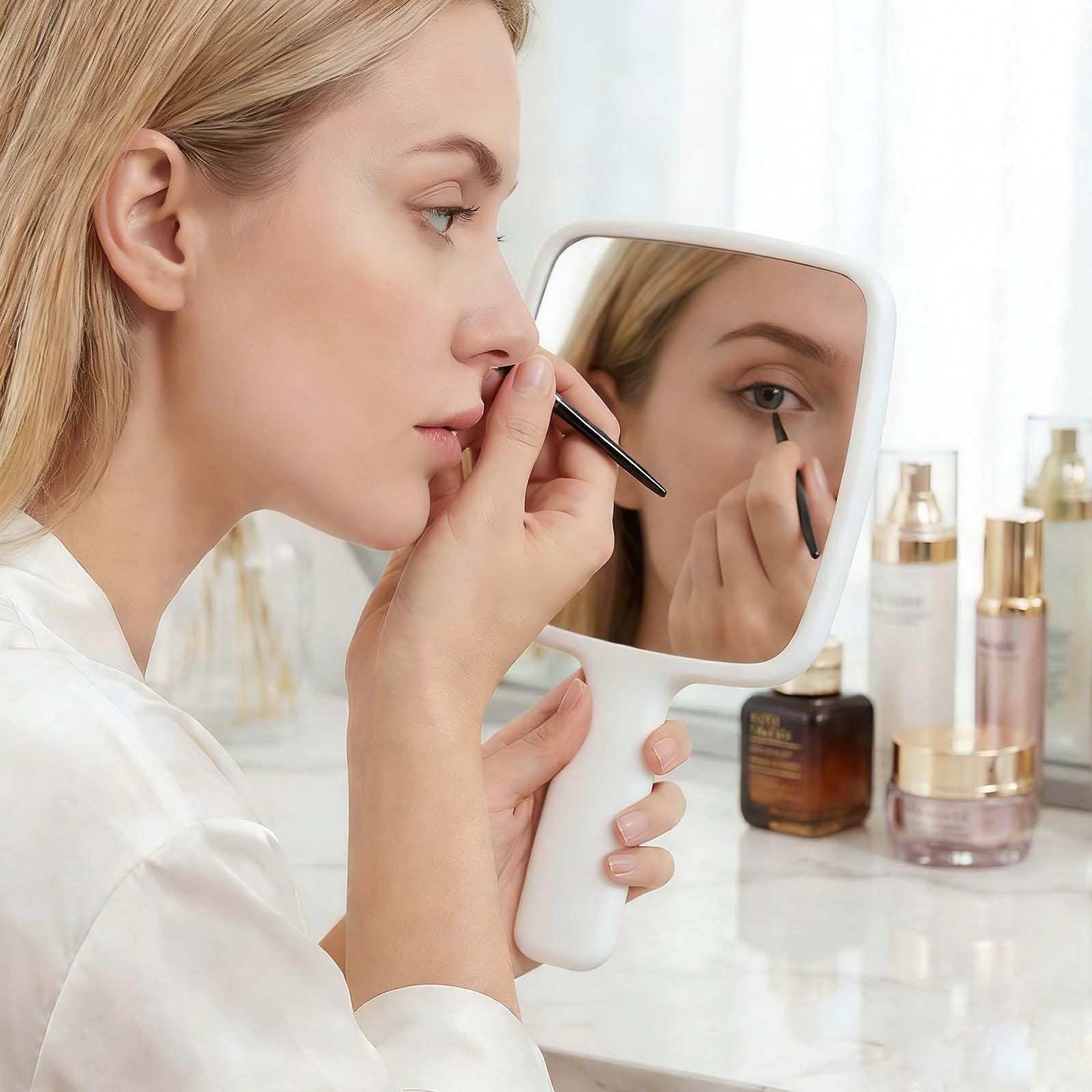 Specchio a Mano con Manico, Specchio Portatile Professionale, Specchio da Barbiere con Maniglia Ergonomica, Specchietto per Dentista, Perfetto per Trucco, Viaggi, Parrucchiere e Rasatura (Bianco)