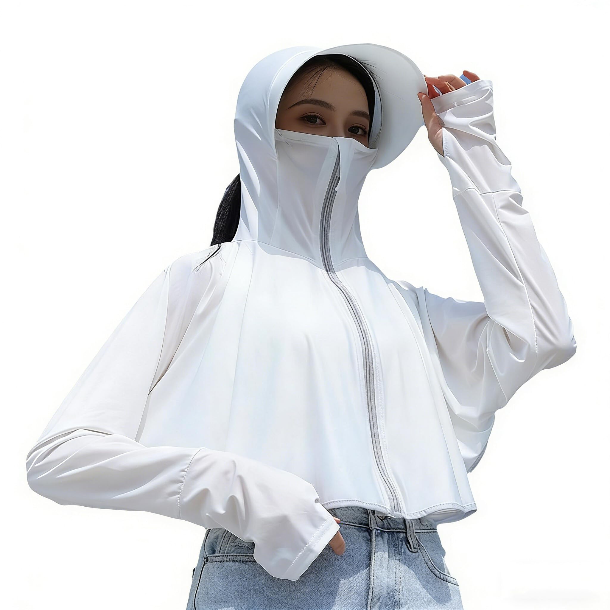 Photo 1 of INOGIH Womens UPF 50+ Long Sleeve Sun Protection Crop Top Lightweight Quick Dry Hoodie Shirts Workout Jacket Outdoor