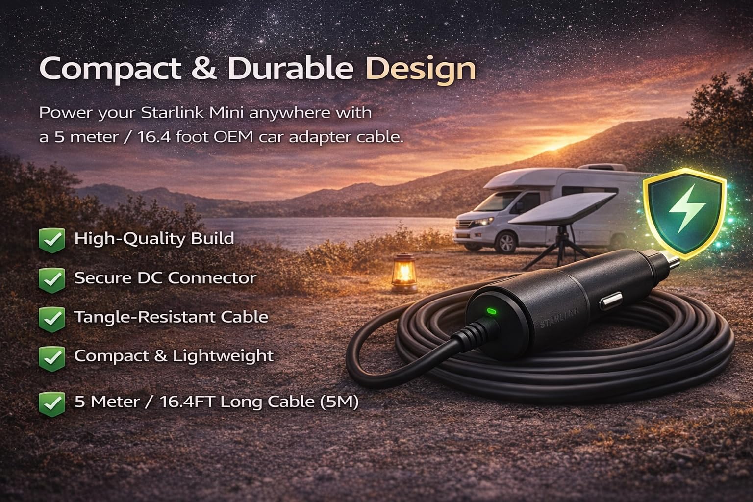 (OEM) Adattatore caricabatteria per auto compatibile con Starlink Mini 12 V/24 V DC cavo di alimentazione (5 m) per veicoli, camper, camion, furgoni e barche - Alimentazione diretta del veicolo (senza