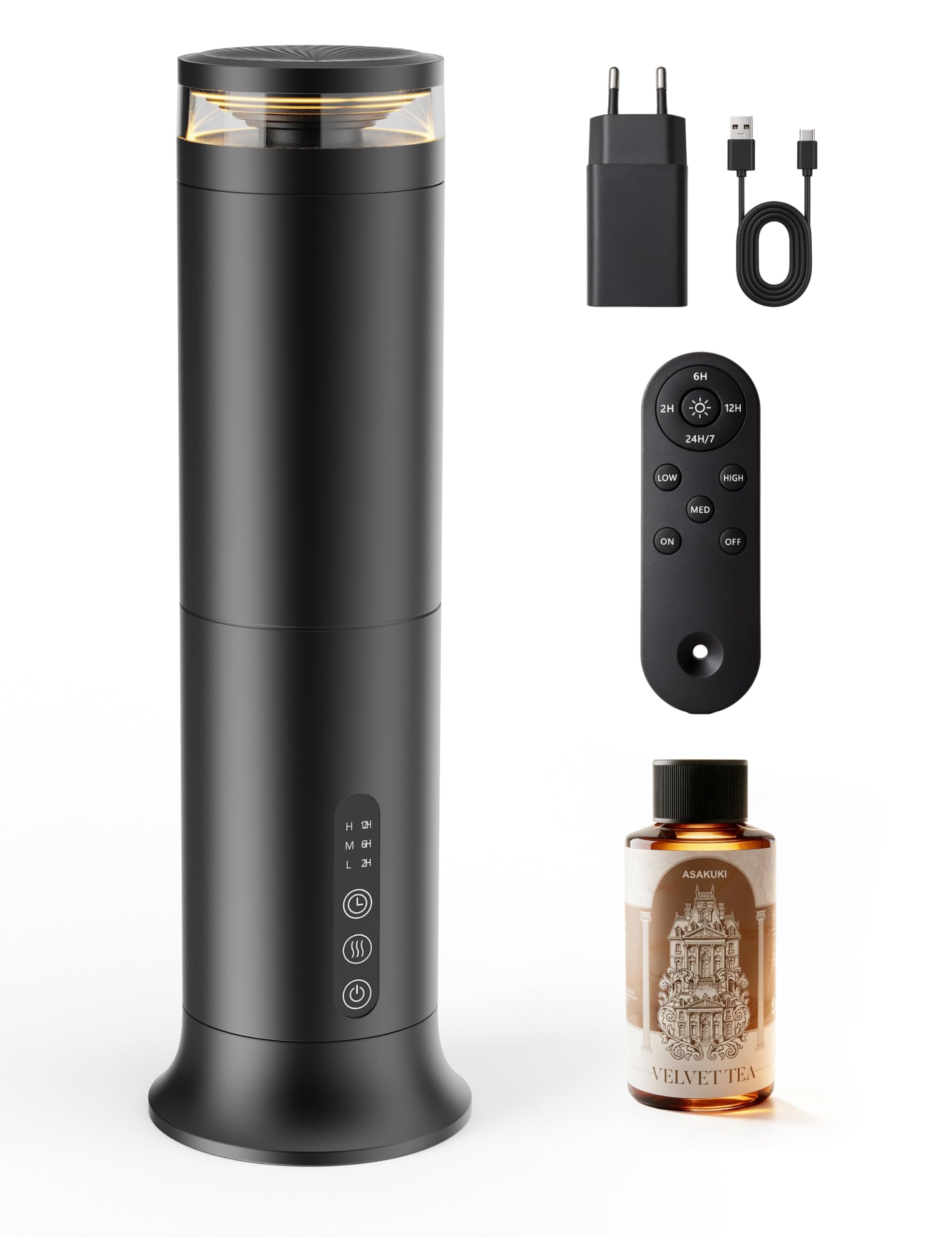ASAKUKI Wasserloser Aroma Diffuser mit 100ML Ätherische Öle Set | Wasserloser Duftöl-Diffusor mit 100 ml Hotel-Duft, 4000 mAh-Batterie, Fernbedienung, Für Zuhause, Büro & Spa, bis zu 140 m²