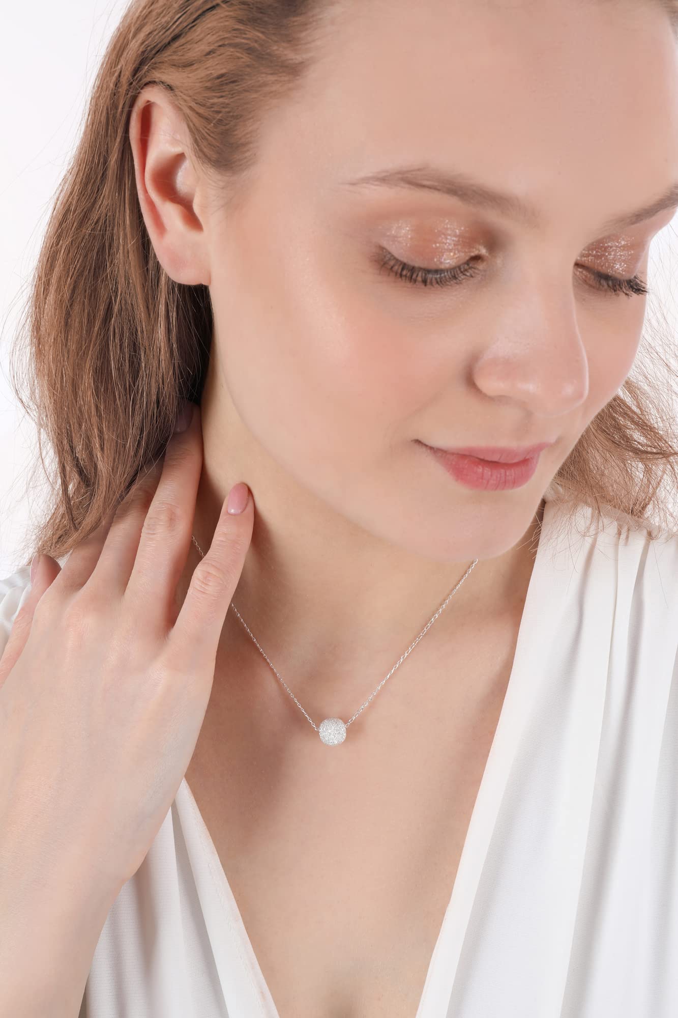 Silberkette Collier 925, funkelnde Kugel, 42 + 6,5 cm | handgefertigt in Deutschland, nickelfrei & hautfreundlich, verstellbar, ideal als Geschenk für Damen & Mädchen