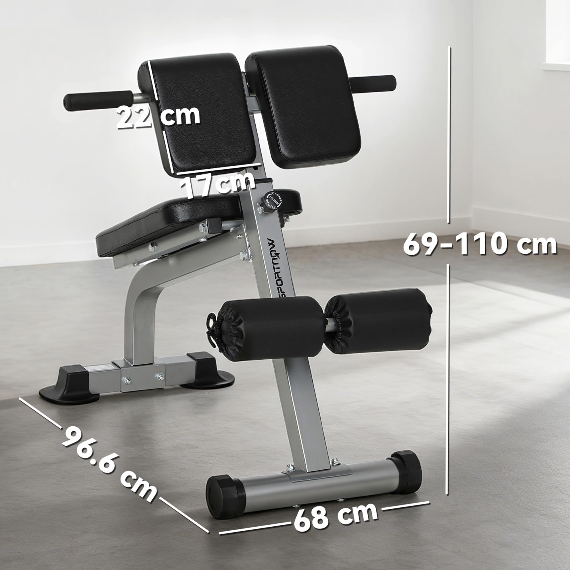 SPORTNOW Panca Romana Multifunzione, Sedia Romana Pieghevole con Inclinazione Altezza Regolabile per Iperestensioni Schiena, Panca Addominali Pesi Fitness per Allenamento Palestra Casa, Capacità 150kg