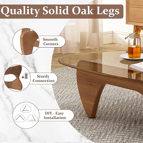 Miniatura 118 de Pequeña mesa auxiliar ovalada de cristal, mesa moderna triangular para sala de estar, centro negro, base de madera maciza y parte superior