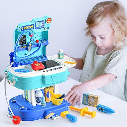 Miniatura 6 de Kit médico 2 en 1 para niños pequeños de 3 a 5 años, 31 piezas de juego de médico para niños, kit de médico para niños pequeños con juego de rol,