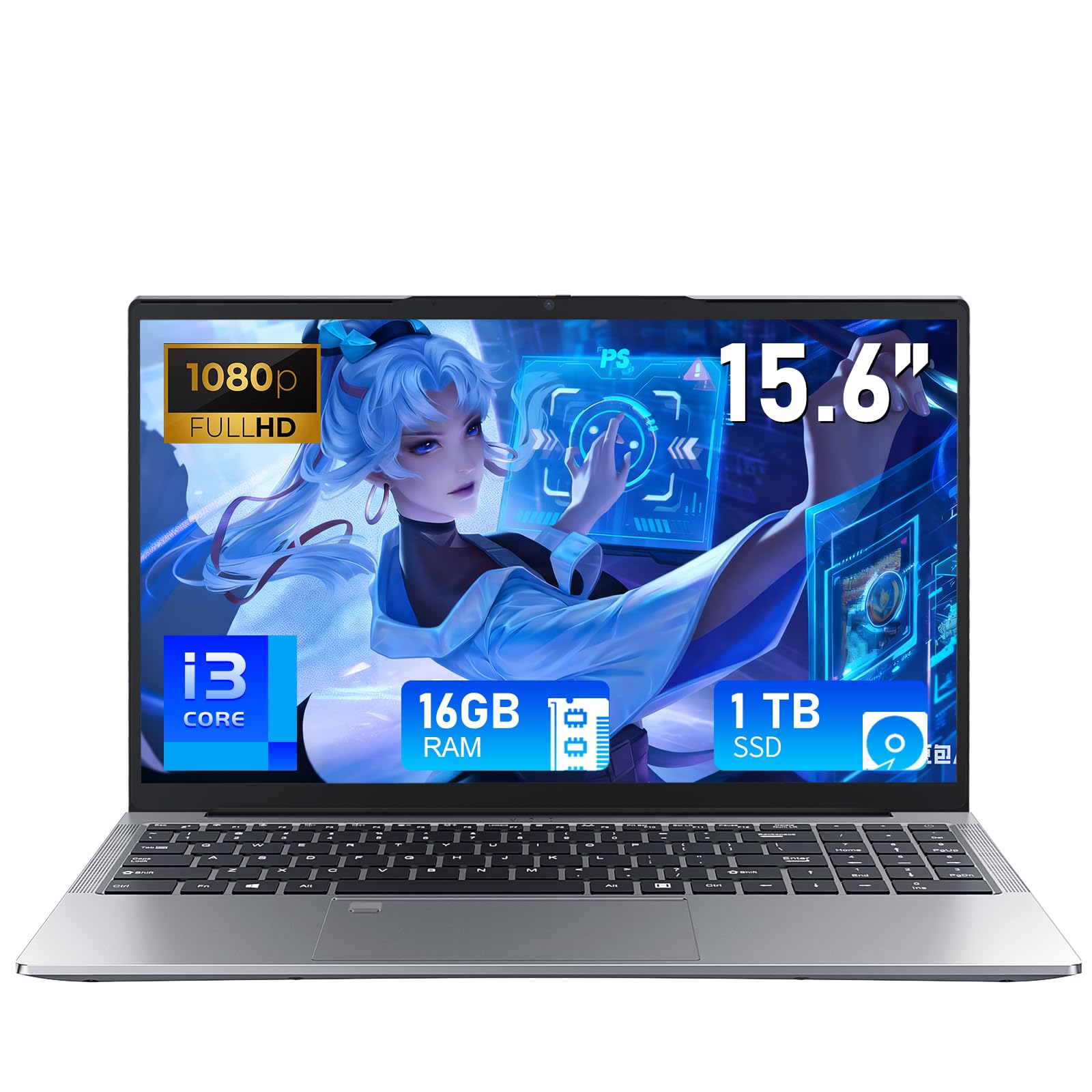 Nuovo PC Portatile 15.6 Pollici Win 11 Laptop 16 GB DDR4 1 TB SSD Core i3-1025G1 fino a 3.4GHz FHD 1920×1080 Notebook con RJ45 Lan, Type-C, Wi-Fi 5, BT 5.0, USB 3.0, HDMI Tastiera Retroilluminata