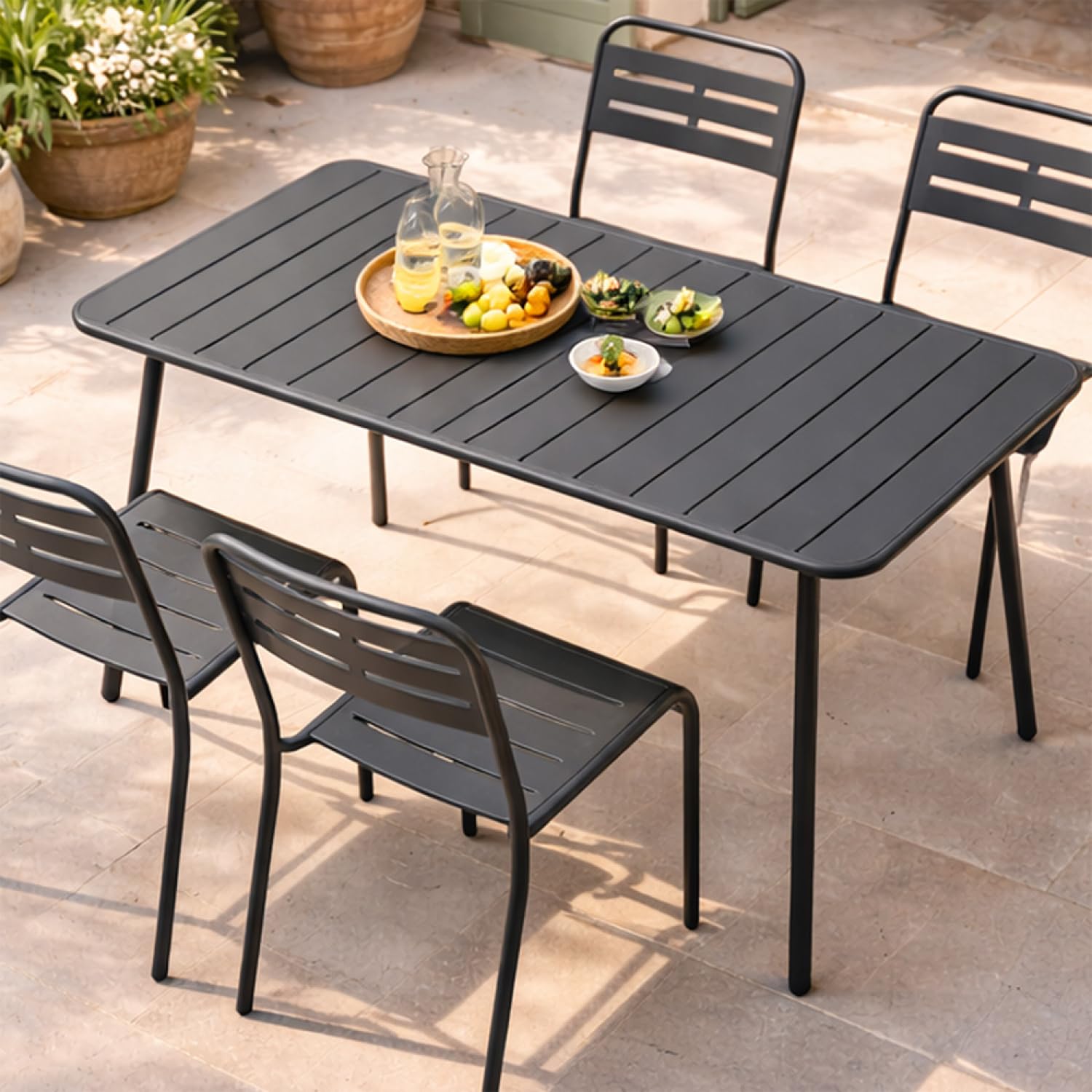 CONCEPT USINE Salon de Jardin BERGAME 4 Places 120 cm Acier Gris
