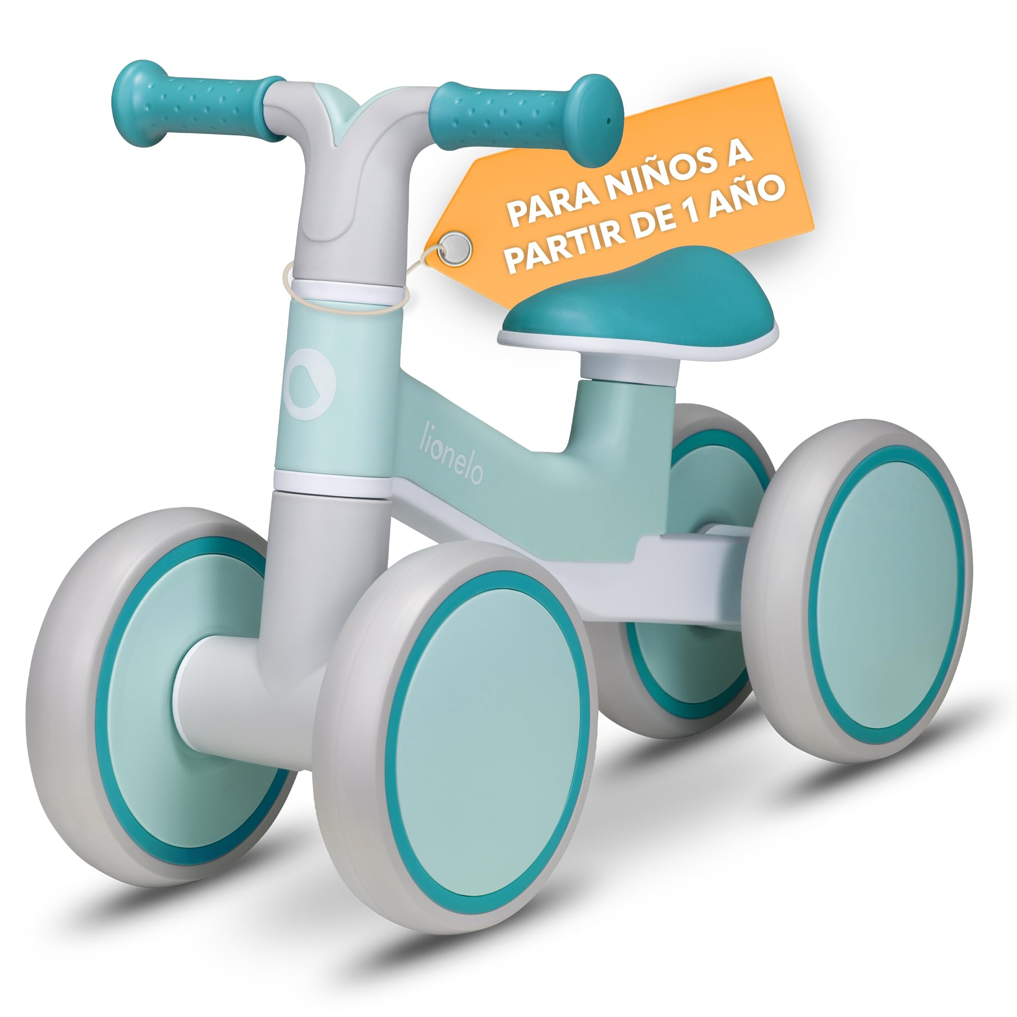 LIONELO VILLY Bicicleta de Equilibrio Ligera, Correpasillos para bebés 4 Ruedas de 1 a 3 años (hasta 30 kg), Amortiguación Delantera, Asiento ergonómico, Regalo para niñas y niños (Turquoise)