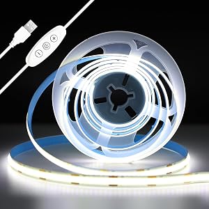 iNextStation 6.6ft 2M 5V USB COB Strip Light, 640LEDs 6000K Cold White USB LED Strips, Dimmable Led Light Strip, CRI 93+ Flexible LED Tape Lights for TV Backlight, Under Cabinet, Mirror, Home Decor