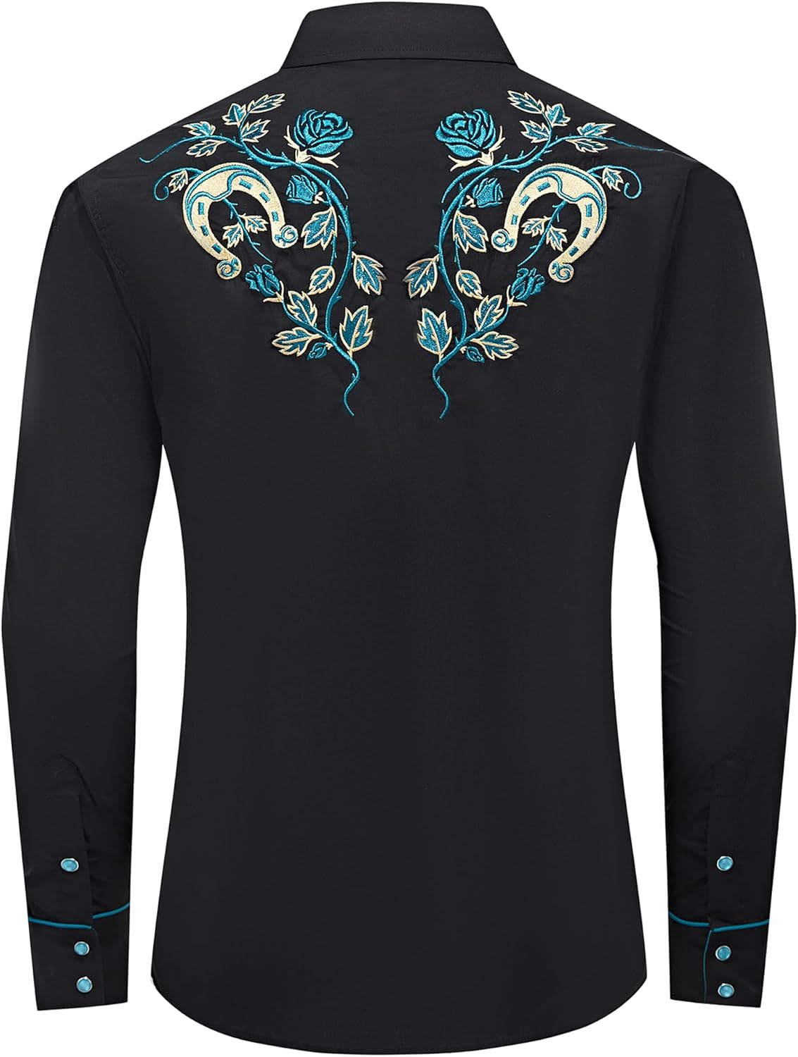 EL PIONERO Men's Floral and Horseshoe Embroidered Long Sleeve Retro Western Cowboy Shirt - Image 2