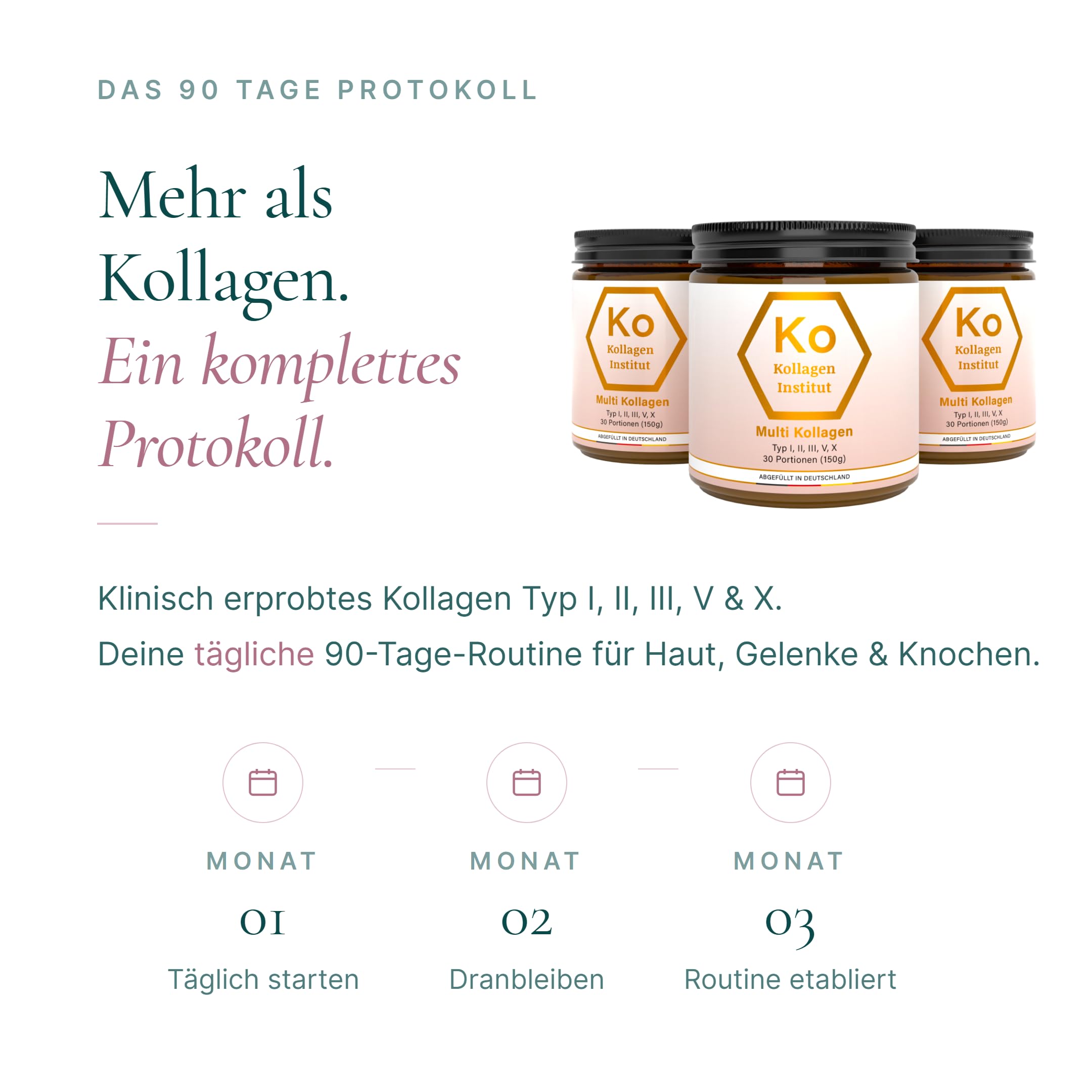 Kollagen Institut Multi Kollagen Pulver 450 g (3 Monate) - Premium hochdosiertes bioaktives Kollagenhydrolysat Typ 1 2 3 5 10 für Beauty Haut Haare Gelenke Knochen Nägel Inner Glow