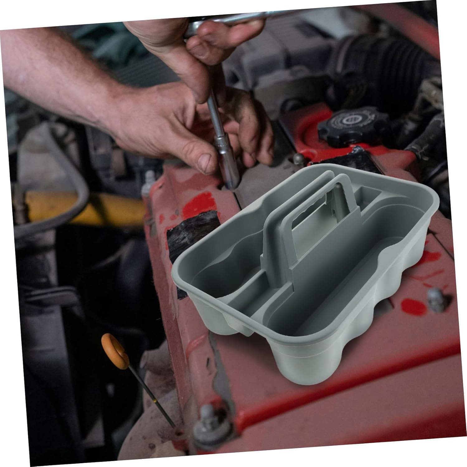 Mikinona Portable Plastic Basket Organizer with Handle Versatile Storage Tote for Cleaning Supplies Car Accessories and Home Use Durable and Lightweight Design for Easy Carrying