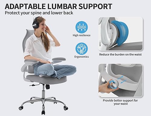 Miniatura 3 de TRALT Silla de oficina ergonómica, silla de escritorio con respaldo alto ondulado, silla de computadora con soporte lumbar ajustable, sillas de